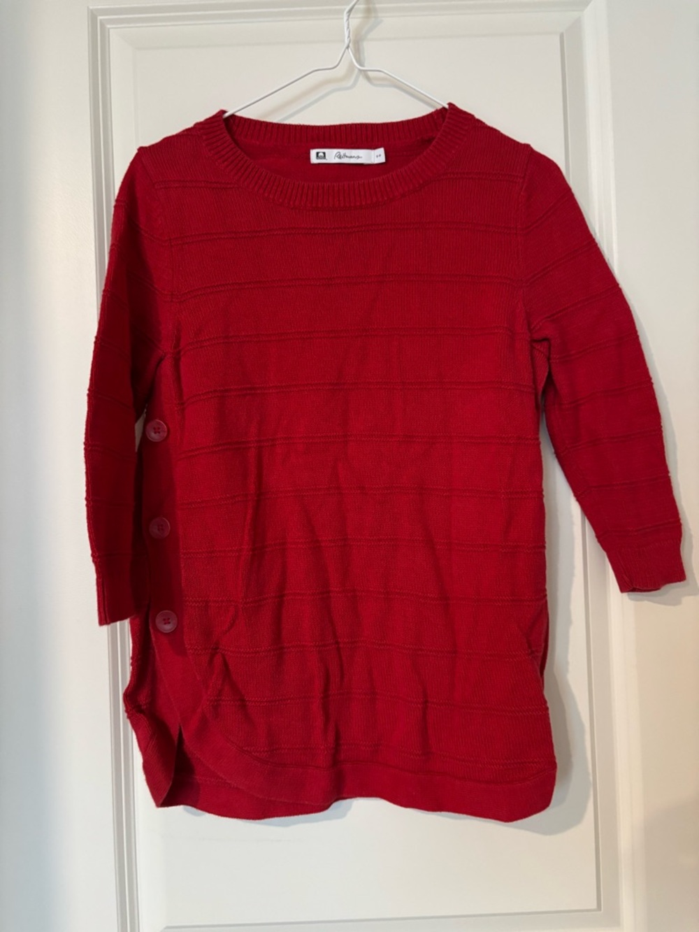 Reitmans Red Crewneck Sweater with Side Buttons